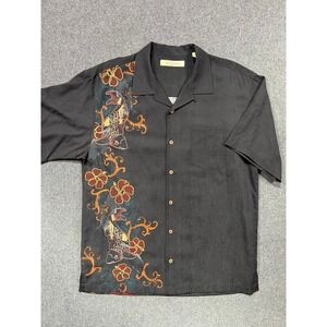 #A043 Tommy Bahama Mens Medium 100% Silk Camp Shirt Koi Fish Print and Embroider